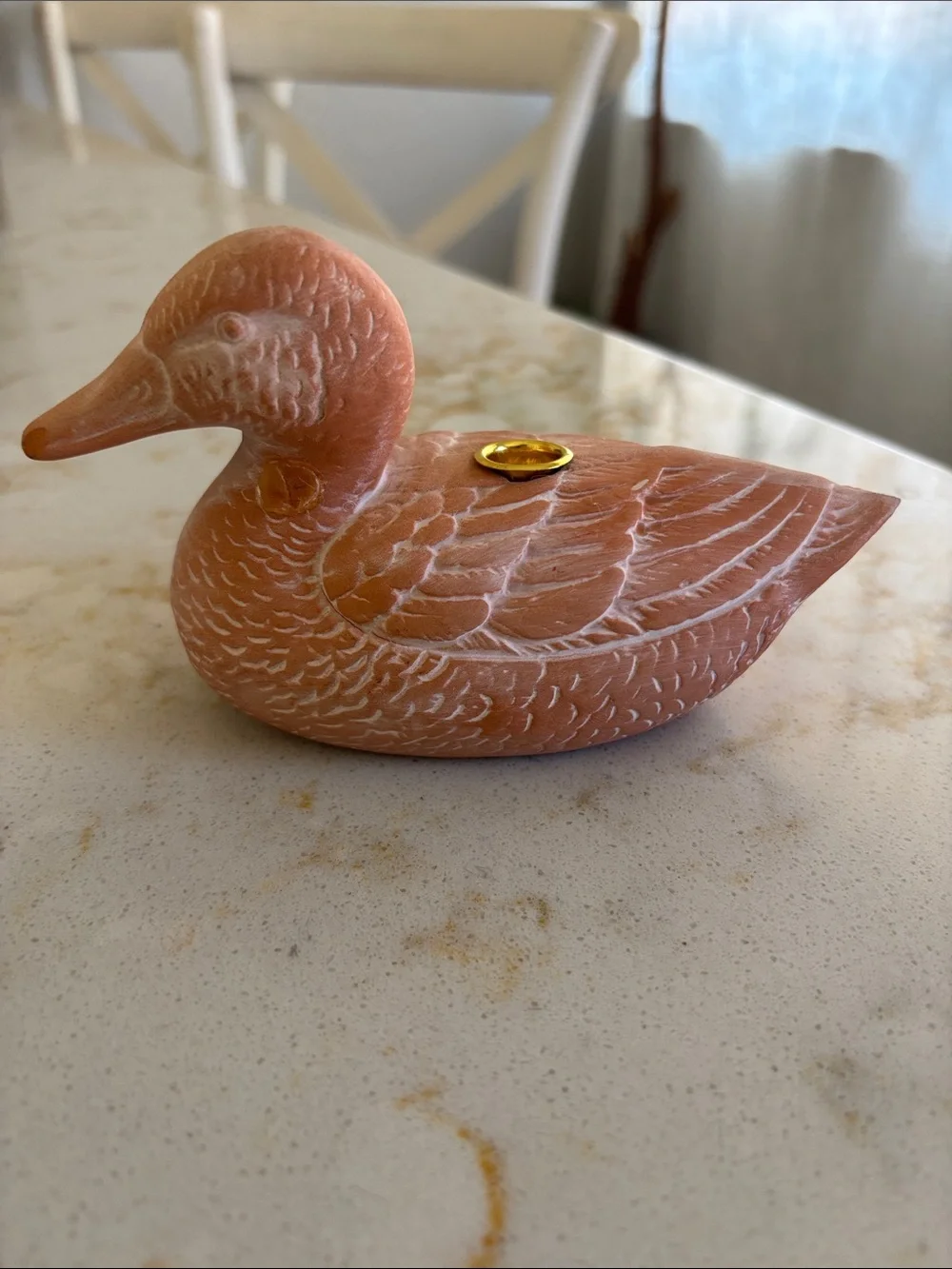 Vintage terra-cotta duck candle holder